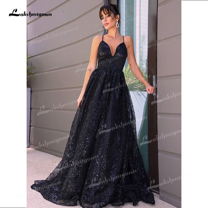 Roycebridal Black Lace A-Line Wedding Dresses Sweetheart Neck Sleeveless Backless With Lace-Up Sweep/Brush Train Bride Gown Spaghetti Straps