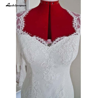 Lace Short Knee-Length Wedding Dress Sheath Lace Romantic White Short Beach Bridal Gowns - ROYCEBRIDAL OFFICIAL STORE