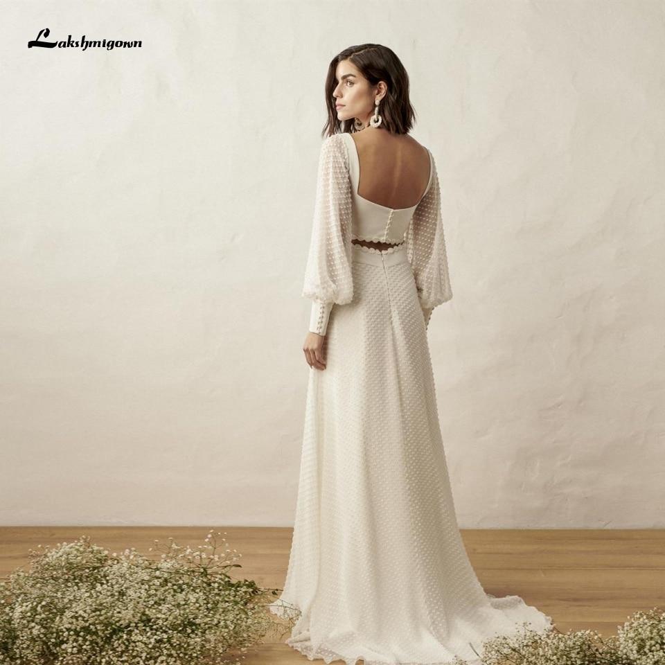 Puffy Long Sleeve Boho Wedding Dress 2 Pieces - ROYCEBRIDAL OFFICIAL STORE