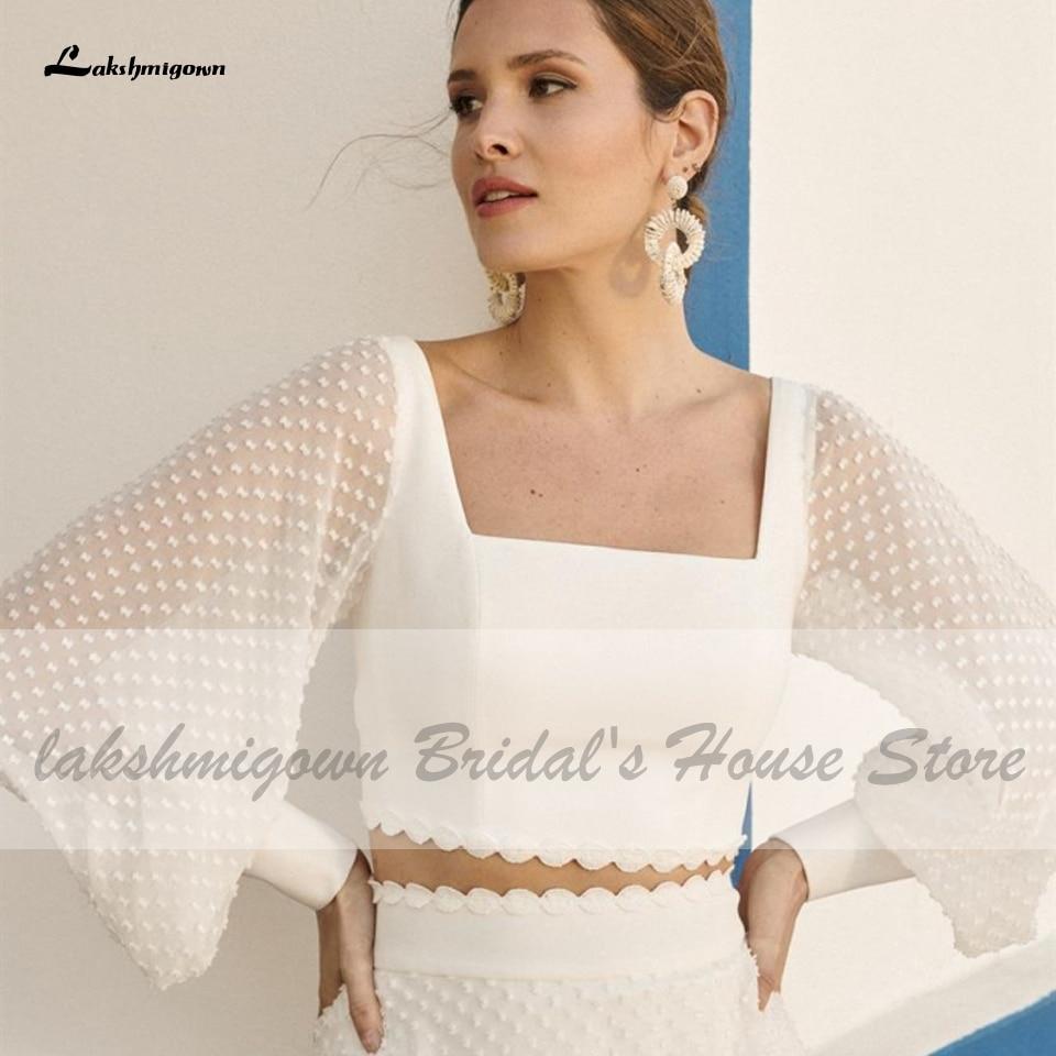 Puffy Long Sleeve Boho Wedding Dress 2 Pieces - ROYCEBRIDAL OFFICIAL STORE