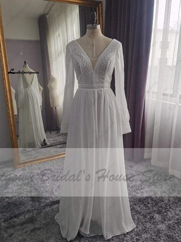 Puffy Long Sleeve Dress Women Boho Wedding Dresses - ROYCEBRIDAL OFFICIAL STORE