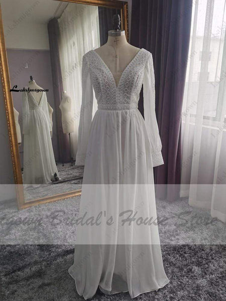 Puffy Long Sleeve Dress Women Boho Wedding Dresses – ROYCEBRIDAL ...