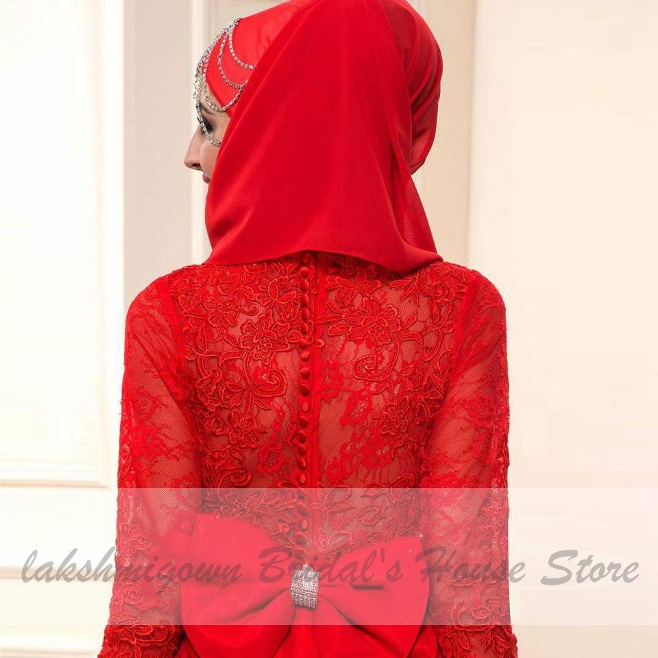 Red Hijab Wedding Dress Elegant Long Sleeve O Neck - ROYCEBRIDAL OFFICIAL STORE