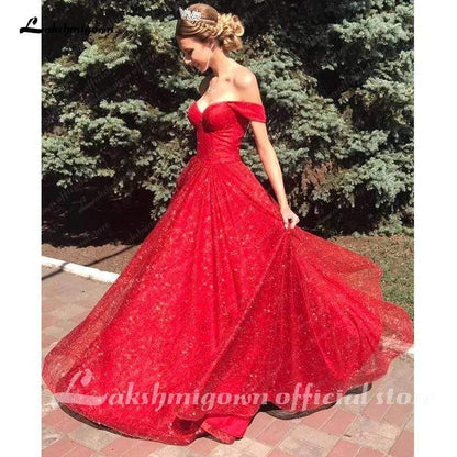 Red Off The Shoulder Wedding Dress Sequins Cheap - ROYCEBRIDAL OFFICIAL STORE