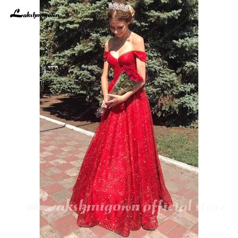 Red Off The Shoulder Wedding Dress Sequins Cheap - ROYCEBRIDAL OFFICIAL STORE