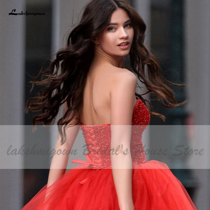 Red Short Wedding Dresses for Bride Long Train - ROYCEBRIDAL OFFICIAL STORE