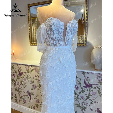 robe de mariée Mermaid/Trumpet Wedding Dress Off the Shoulder V Neck Lace 3D Flowers Bridal Gown vestido de boda corte sirena