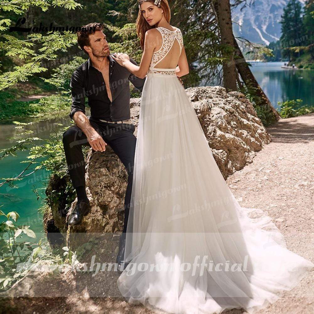 Romantic Lace Boho beach Wedding Dress - ROYCEBRIDAL OFFICIAL STORE