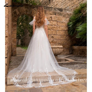 Romantic Lace Wedding Dresses V-Neck Floor Length - ROYCEBRIDAL OFFICIAL STORE