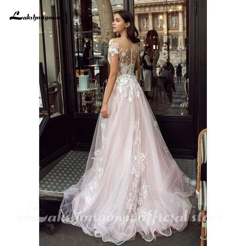 Romantic Shiny tulle Pink Tulle Wedding Dresses - ROYCEBRIDAL OFFICIAL STORE