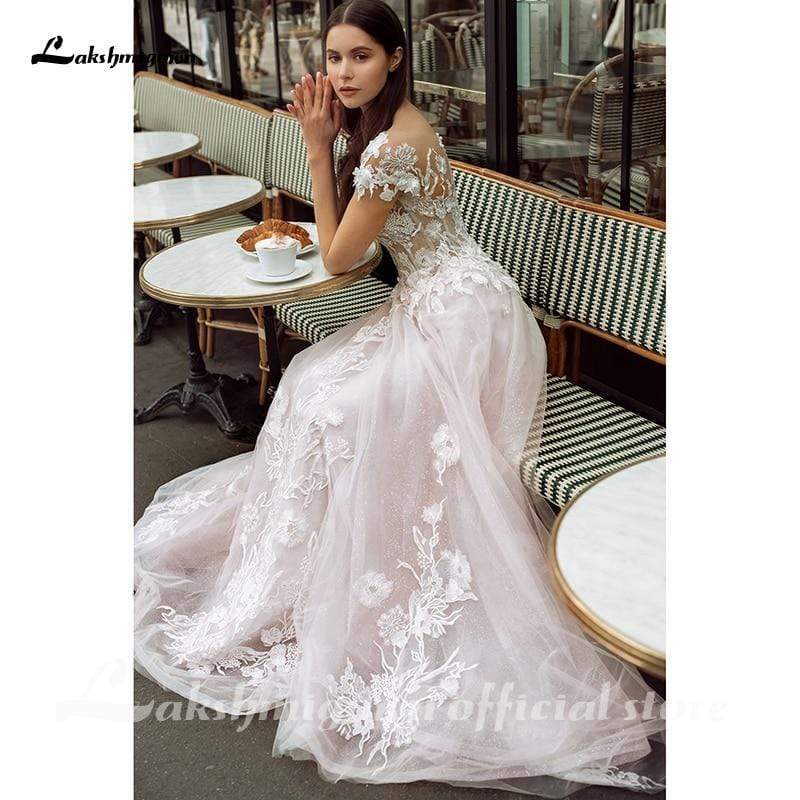 Romantic Shiny tulle Pink Tulle Wedding Dresses - ROYCEBRIDAL OFFICIAL STORE