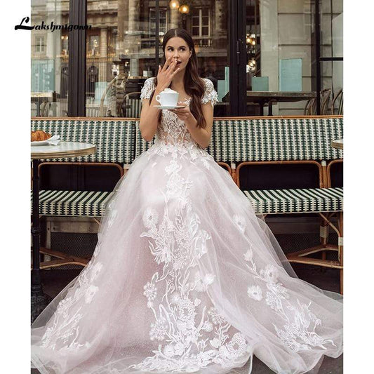 Romantic Shiny tulle Pink Tulle Wedding Dresses - ROYCEBRIDAL OFFICIAL STORE