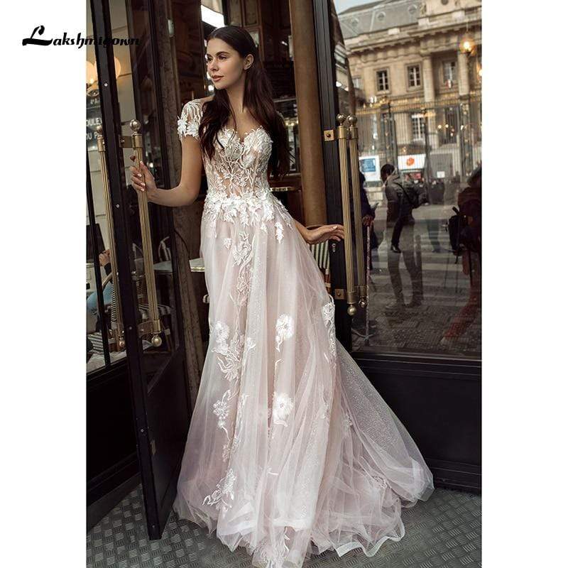 Romantic Shiny tulle Pink Tulle Wedding Dresses - ROYCEBRIDAL OFFICIAL STORE