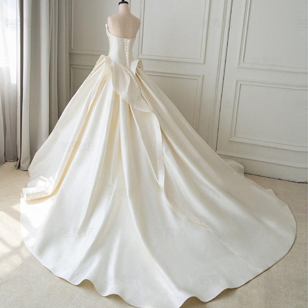 Satin Ball Gown Wedding Dress With Pleat Simple Bridal Gowns - ROYCEBRIDAL OFFICIAL STORE