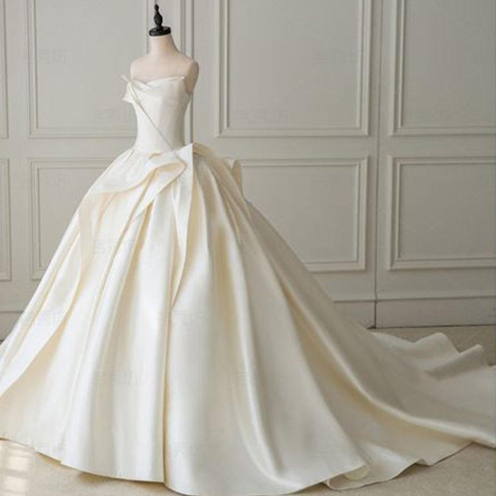 Satin Ball Gown Wedding Dress With Pleat Simple Bridal Gowns - ROYCEBRIDAL OFFICIAL STORE