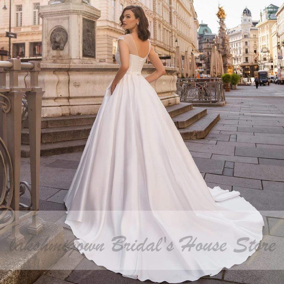 Satin Dress Wedding Gowns Lace Up Back - ROYCEBRIDAL OFFICIAL STORE