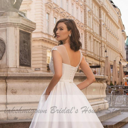 Satin Dress Wedding Gowns Lace Up Back - ROYCEBRIDAL OFFICIAL STORE