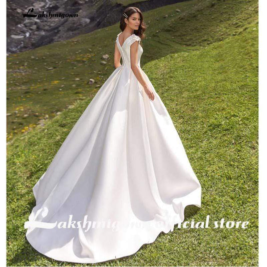 Satin Elegant A Line Bridal Dress Satin WeddingDresses - ROYCEBRIDAL OFFICIAL STORE