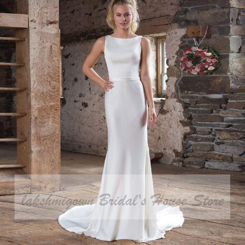 Satin Mermaid Wedding Dresses Sleeveless Elegant - ROYCEBRIDAL OFFICIAL STORE