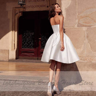 Satin Short Wedding Dress Party Gowns Strapless Sexy - ROYCEBRIDAL OFFICIAL STORE