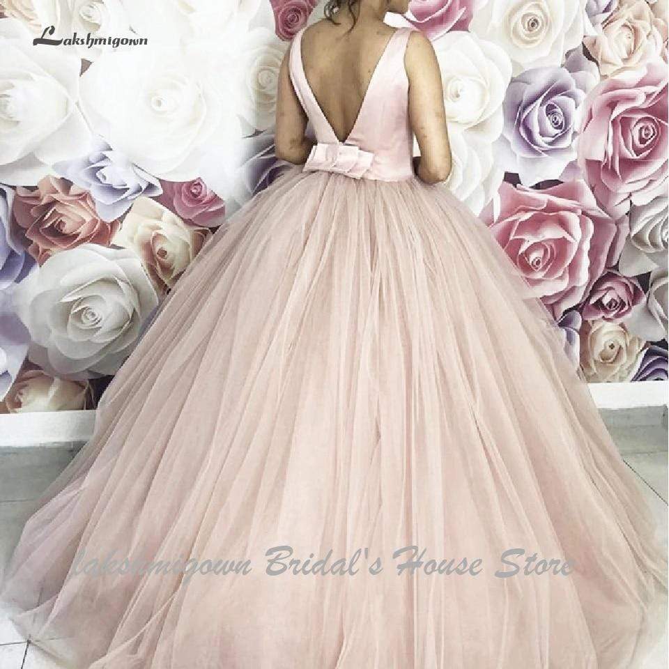 Satin V-neck Tulle Ball Gown Wedding Dresses - ROYCEBRIDAL OFFICIAL STORE