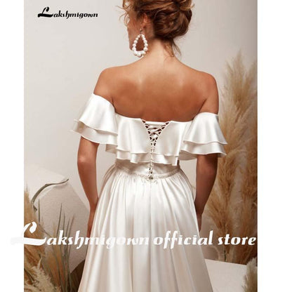 Satin Wedding Dress Sexy Bridal Dress Lace Up - ROYCEBRIDAL OFFICIAL STORE