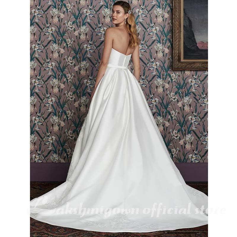 Satin Wedding Dresses A Line Sweetheart Sweep Train Ruffles - ROYCEBRIDAL OFFICIAL STORE