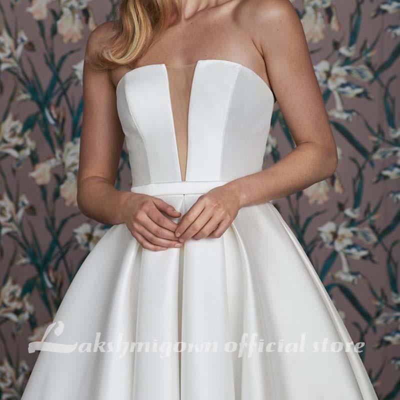 Satin Wedding Dresses A Line Sweetheart Sweep Train Ruffles - ROYCEBRIDAL OFFICIAL STORE