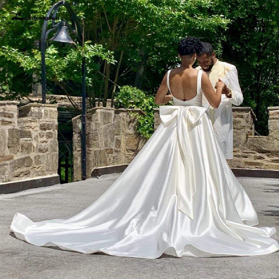 Satin White Wedding Gowns African Women Bridal Dress - ROYCEBRIDAL OFFICIAL STORE