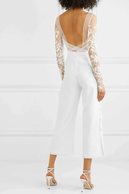 Sexy Beach Jumpsuit Wedding Dresses Long Sleeve Backless - ROYCEBRIDAL OFFICIAL STORE