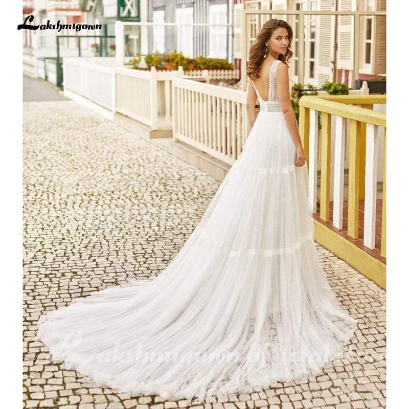 Sexy Beach Lace Wedding Dresses Backless A Line - ROYCEBRIDAL OFFICIAL STORE