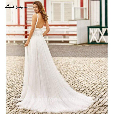 Sexy Beach Wedding Dresses Backless A Line - ROYCEBRIDAL OFFICIAL STORE