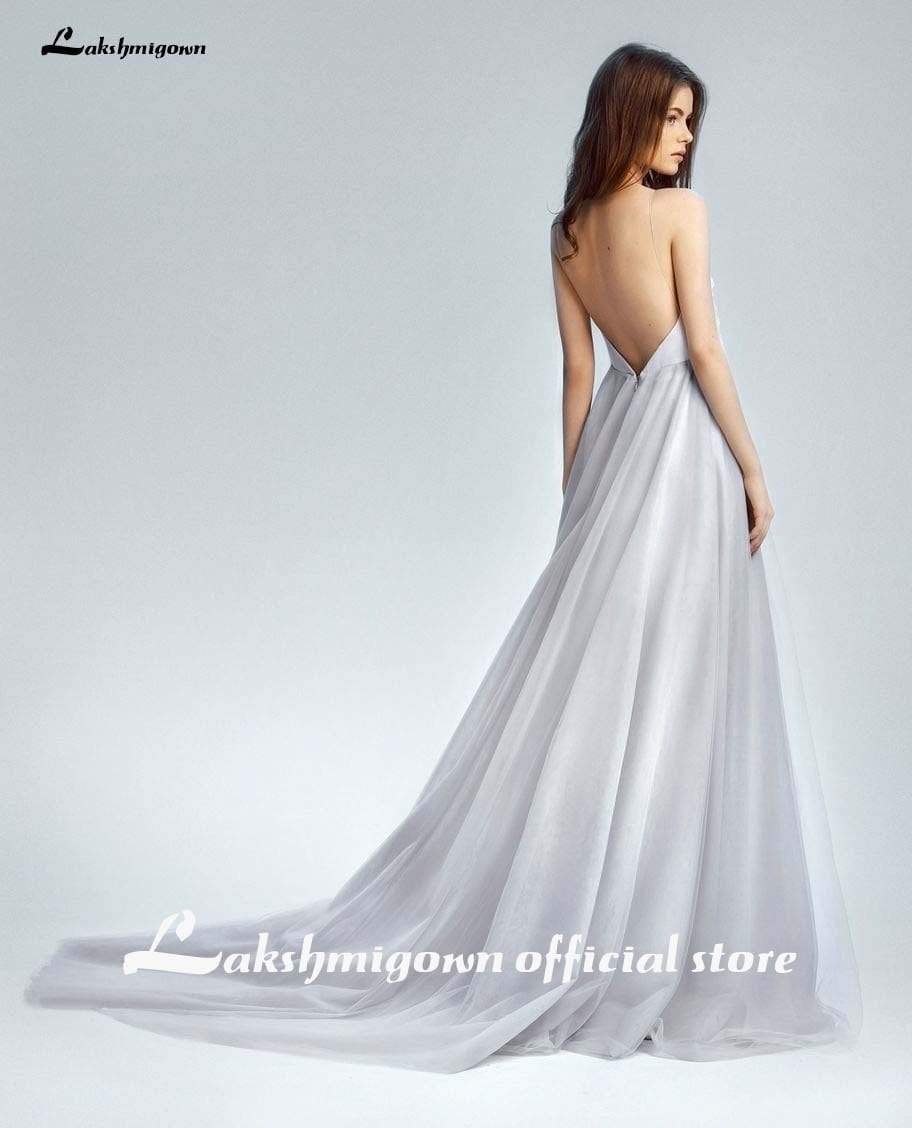 Sexy Beach Wedding Dresses Silver Long A Line - ROYCEBRIDAL OFFICIAL STORE