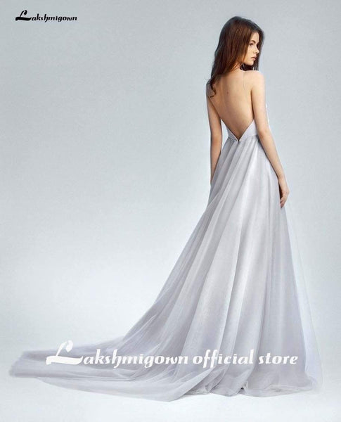 Sexy Beach Wedding Dresses Silver Long A Line Roycebridal Official Store 8614