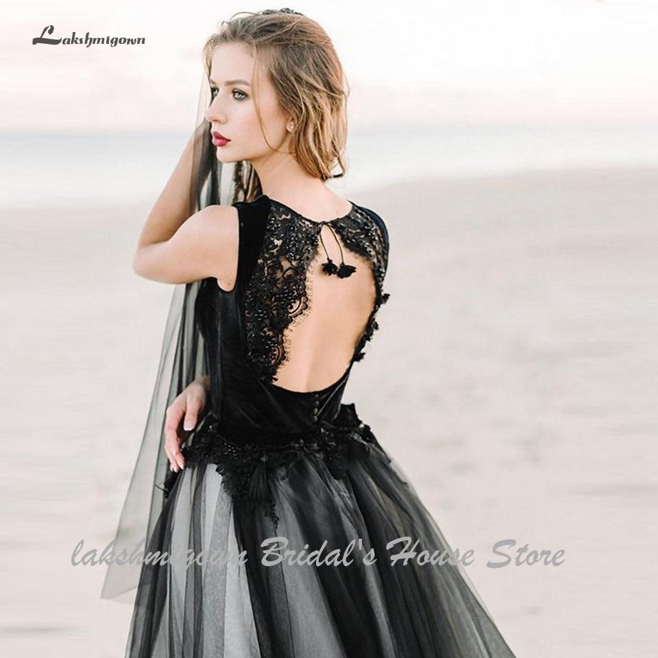 Sexy Black Wedding Dress A Line Sleeveless Lace Open Back - ROYCEBRIDAL OFFICIAL STORE