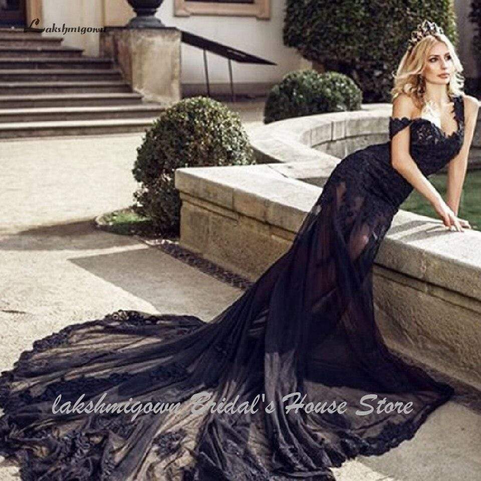 Sexy Black Wedding Dress Lace Mermaid Backless - ROYCEBRIDAL OFFICIAL STORE