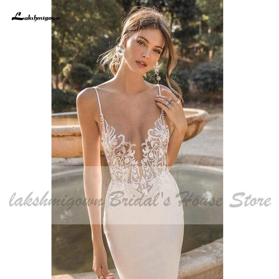 Sexy Bridal Mermaid Wedding Dresses Backless Beaded Lace Bodice - ROYCEBRIDAL OFFICIAL STORE