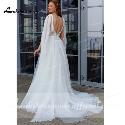 Sexy Deep V Neck Open Back fairy Tulle Wedding Dresses - ROYCEBRIDAL OFFICIAL STORE