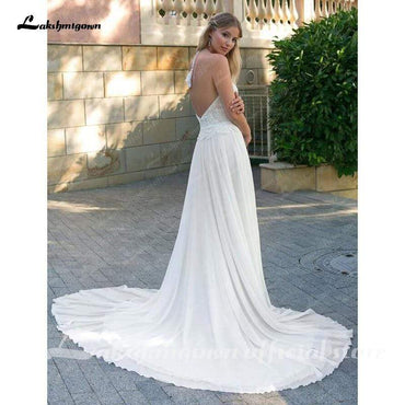 Sexy Side Split Beach Wedding Dress Summer - ROYCEBRIDAL OFFICIAL STORE