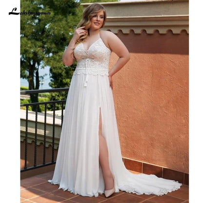 Sexy Side Split Beach Wedding Dress Summer - ROYCEBRIDAL OFFICIAL STORE