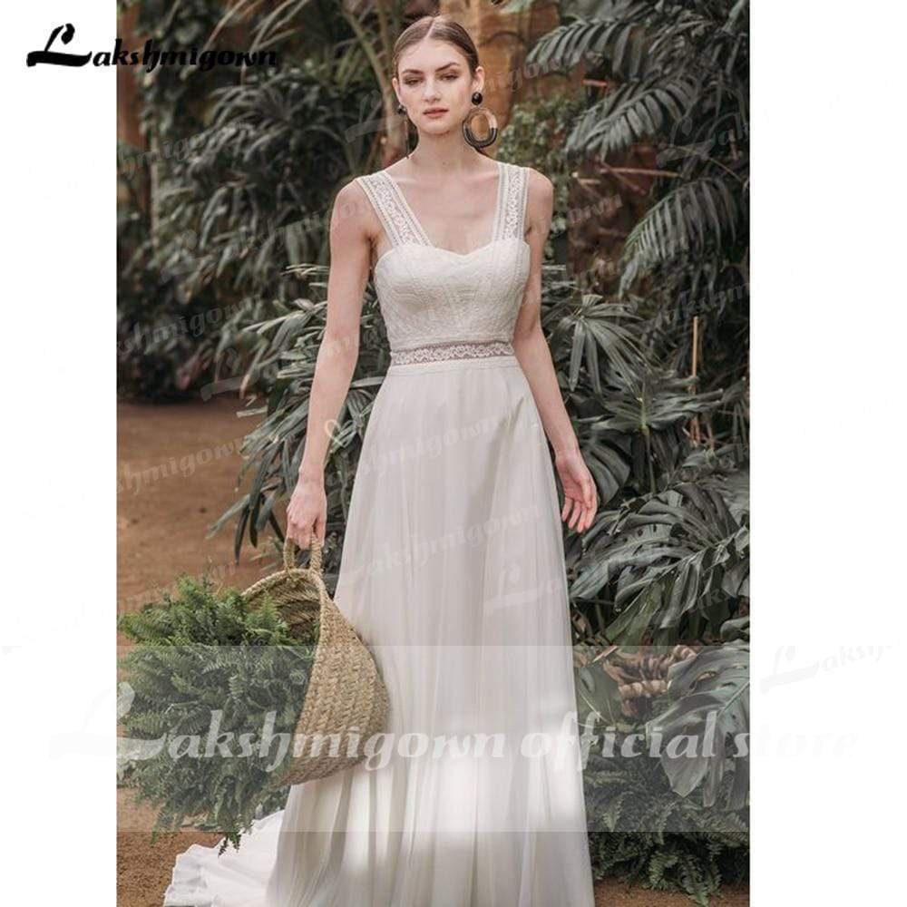 Sexy Sweetheart Sleeveless Tank Lace Chiffon Backless Wedding Dresses - ROYCEBRIDAL OFFICIAL STORE