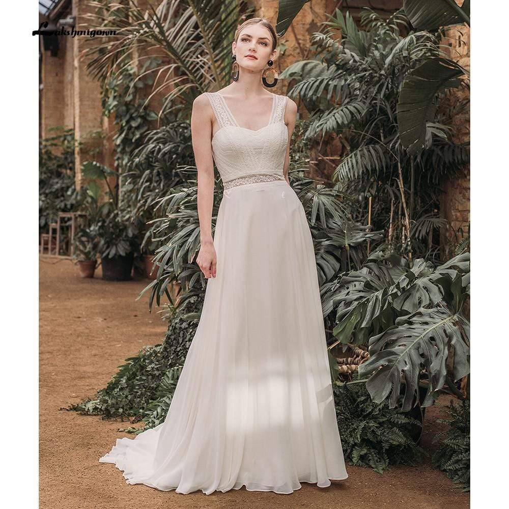 Sexy Sweetheart Sleeveless Tank Lace Chiffon Backless Wedding Dresses - ROYCEBRIDAL OFFICIAL STORE