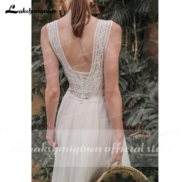 Sexy Sweetheart Sleeveless Tank Lace Chiffon Backless Wedding Dresses - ROYCEBRIDAL OFFICIAL STORE