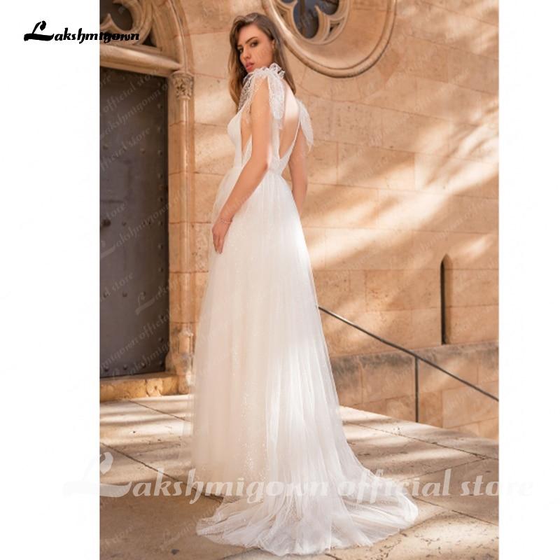 Sexy V Neck Lace Top Tulle Backless Boho Wedding Dresses - ROYCEBRIDAL OFFICIAL STORE