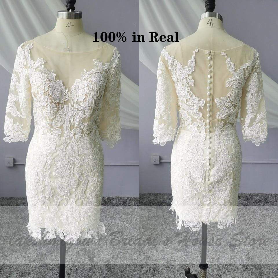 Short Wedding Dress Vintage Lace Bridal Gown Beach Wedding Dresses - ROYCEBRIDAL OFFICIAL STORE