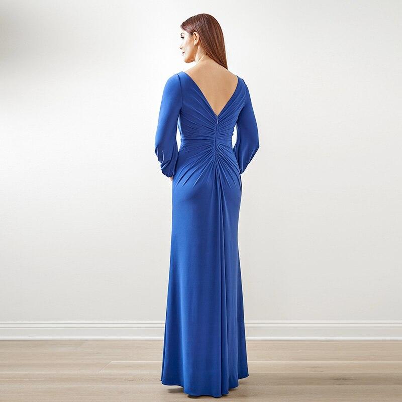 Simple Blue Mother of the Bride Dresses with Long Sleeves - ROYCEBRIDAL OFFICIAL STORE