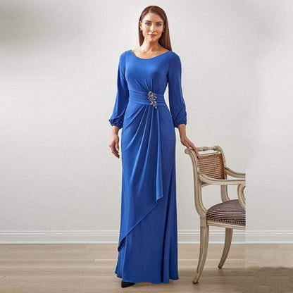 Simple Blue Mother of the Bride Dresses with Long Sleeves - ROYCEBRIDAL OFFICIAL STORE