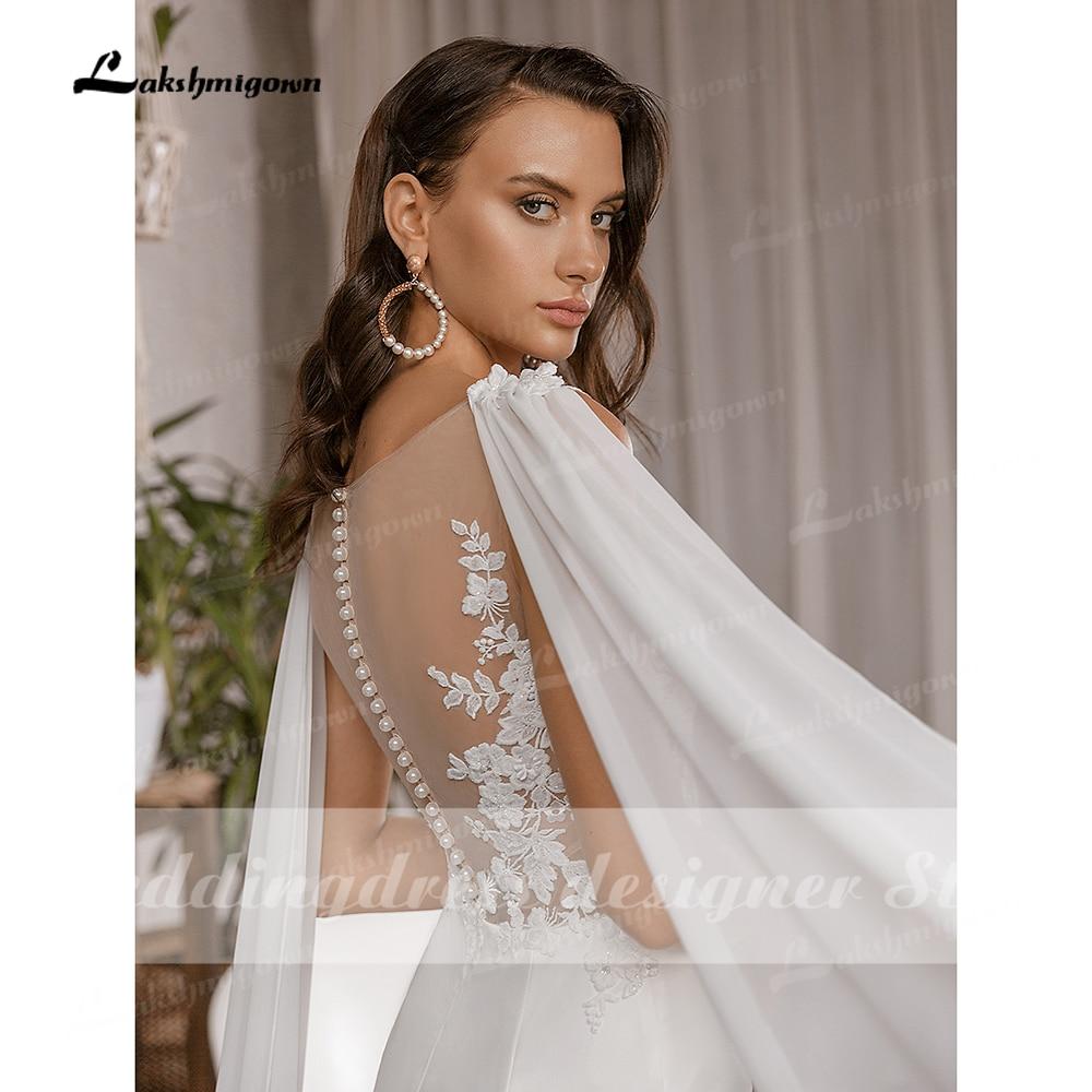 Simple Boho Mermaid Wedding Dresses with Cap Sleeveless Scoop Neck Satin Elegant Lace Appliques Bridal Gowns vestido de novia - ROYCEBRIDAL OFFICIAL STORE