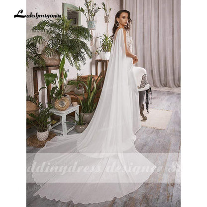 Simple Boho Mermaid Wedding Dresses with Cap Sleeveless Scoop Neck Satin Elegant Lace Appliques Bridal Gowns vestido de novia - ROYCEBRIDAL OFFICIAL STORE