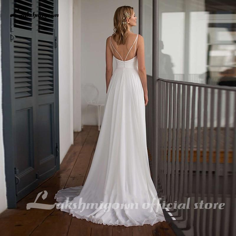 Simple Chiffon Wedding Dress Spaghetti Straps V Neck - ROYCEBRIDAL OFFICIAL STORE